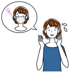 スキンケア マスクの着用が原因で顔のしわやたるみが出来た女性 イラスト シンプル ベクター