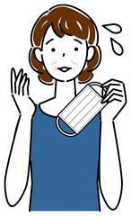 スキンケア マスクの着用が原因で顔のしわやたるみが出来た女性 イラスト シンプル ベクター