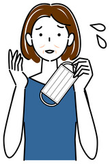 スキンケア マスクの着用が原因で顔のしわやたるみが出来た女性 イラスト シンプル ベクター