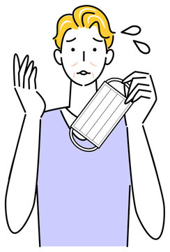 worried man holding mask simple style clip art preview