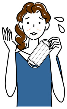 worried woman holding mask clip art preview