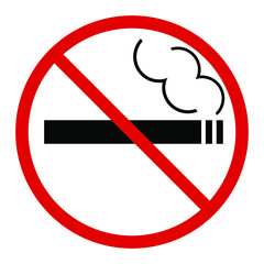 No smoking, red round prohibition sign on white background, vector illustration