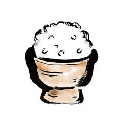 茶碗一杯のご飯の手描き筆書きイラスト素材