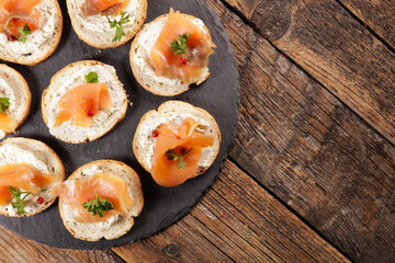 canape with cream and smoked salmon- buffet food,  snack