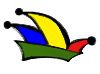 Jester hat, carnival cap child's drawing vector. Carnival fool's cap. Icon Cartoon clipart