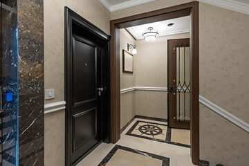 Luxury apartment interior entrance corridor with marble floor