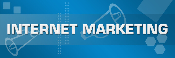 Internet Marketing Blue Background Loudspeaker Text Horizontal 