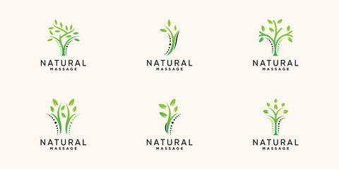 Set bundle of chiropractic and natural massage logo with creative modern concept Premium Vector