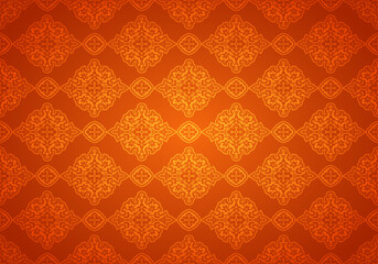 Orange oriental vintage background with Indo-Persian ornaments. Royal, luxurious wallpaper. Autumn vector illustration for covers, postcards, ads, leaflets, labels, posters, banners and invitations