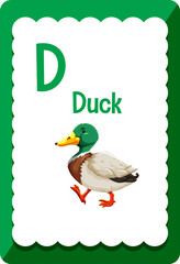 Alphabet flashcard with letter D for Duck