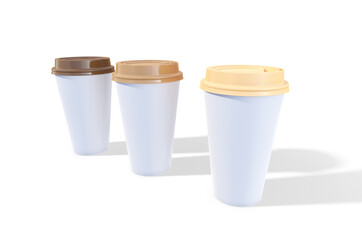 Takeaway coffee cup with lid. 3D render.