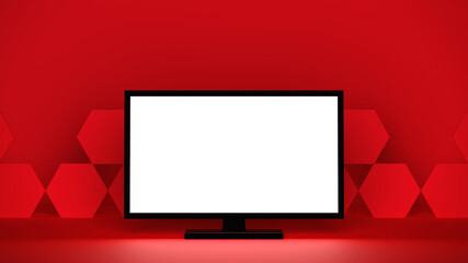 赤い背景にモニター　パソコン　テレビ　3DCG