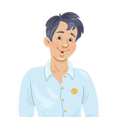 Portrait of a young Asian man. In cartoon style. Isolated on white background. Vector illustration