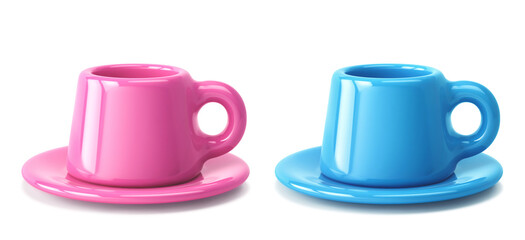 Pink and blue coffee cups isolated on white. Clipping path included