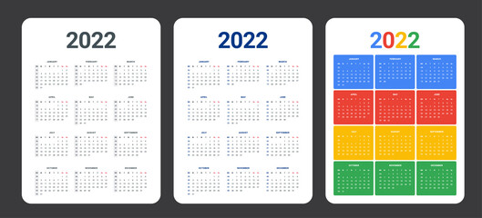 2022 basic grid calender.minimal and colorful