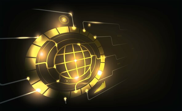 Technology black background , concept communication and Blockchain network and computer data connection with golden matrix code background. Data connection and cryptocurrency exchange