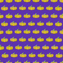 Seamless Halloween pumpkin pattern. Yellow pumpkin on purple background. Cute pattern for wrapping paper, textile prints, wallpapers.Vector illustration