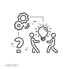 idea solution problem icon, creative solving question, why or who, new discovery concept, business teamwork, ​thin line symbols - editable stroke vector illustration
