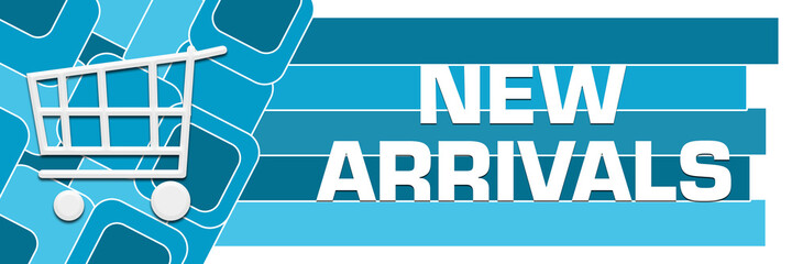 New Arrivals Blue Squares Stripes Symbol Text Horizontal 