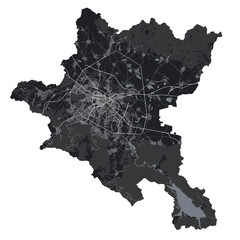 Obraz premium Sofia map. Detailed black map of Sofia city poster with streets. Cityscape urban vector.