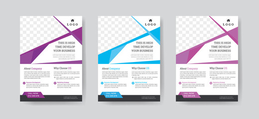 Corporate Business Flyer Template Layout with 3 Colorful Accents and Grayscale Image Masks