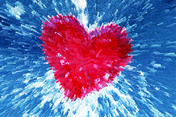 Extrudiertes rotes Herz vor Blau und Weiß - obrazy, fototapety, plakaty