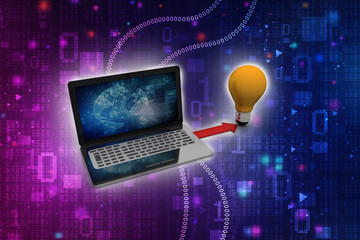 3d rendering led light bulb on laptop

