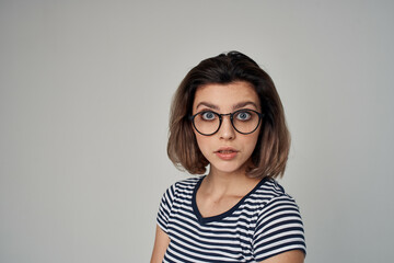 Obraz premium beautiful woman in fashionable clothes light background Lifestyle
