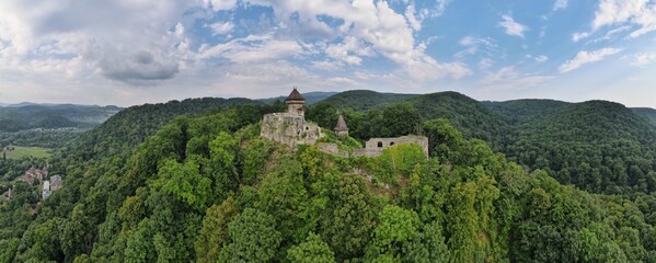 Top view of a medieval castle. Dilapidated Nevitsky Castle.