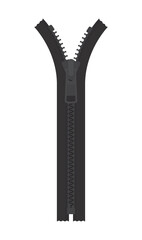 Vector realistic black zipper. Isolated on white background