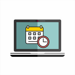 Calendar and clock on laptop screen. Schedule concepts. Modern flat design graphic elements. Vector illustration