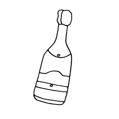 Doodle.Сelebration.Champagne in a bottle.Hand drawn lineart illustration.