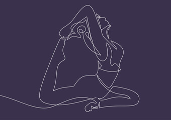 continuous line drawing of women fitness yoga concept vector health illustration
