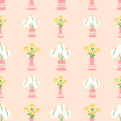 Pink flower vase seamless pattern