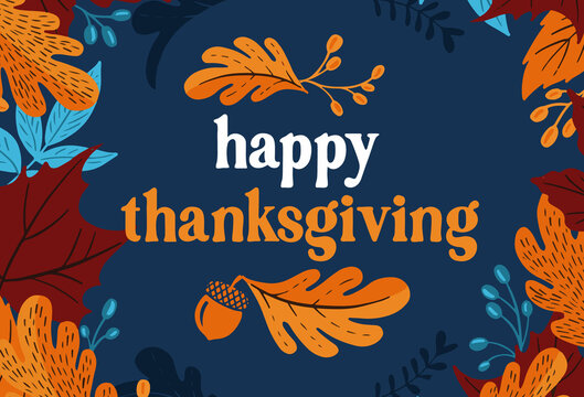 Happy thanksgiving day background with lettering and illustrations.