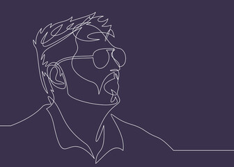 continuous line drawing of guy in glasses.flat vector icon