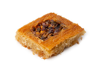 Close up of Turkish dessert baklava isolated on white