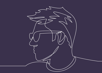 continuous line drawing of guy in glasses.flat vector icon