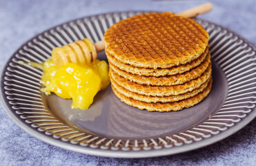 Stack of Dutch Waffles with Honey 