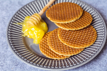 Stack of Dutch Waffles with Honey 