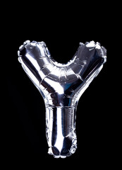 Set of realistic alphabet silver balloon isolated