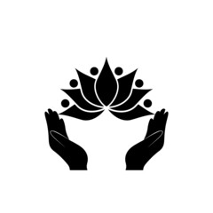 Hands holding lotus flower icon isolated on white background