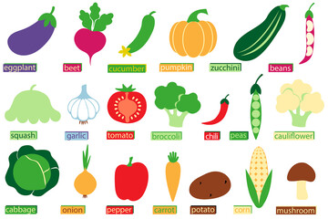 Set of vegetable icon. Collection of vegetables. Cartoon style.