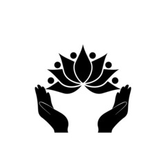 Hands holding lotus flower icon isolated on white background
