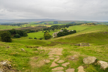 farm  on Hadrian's Wall Walk near to once Brewed in Northumberland - obrazy, fototapety, plakaty