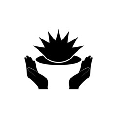 Hands holding lotus flower icon isolated on white background