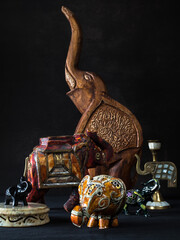 Composition with elephants. traditional asian and african souvenir