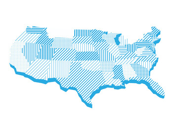 Mappa degli Stati Uniti a strisce e quadri - obrazy, fototapety, plakaty