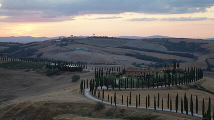 sunrise over the mountains in tuscany italy