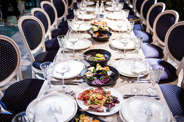 luxury tableware beautiful table setting in restaurant